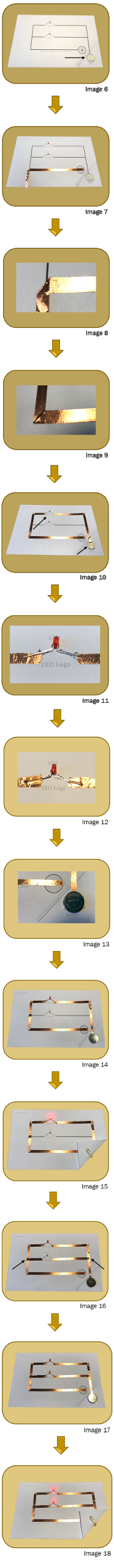 A Column of Images That Shows Our Step by Step Guide to Building a Parallel Paper Circuit