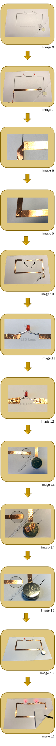 A Column of Images That Shows Our Step by Step Guide to Building a Series Paper Circuit