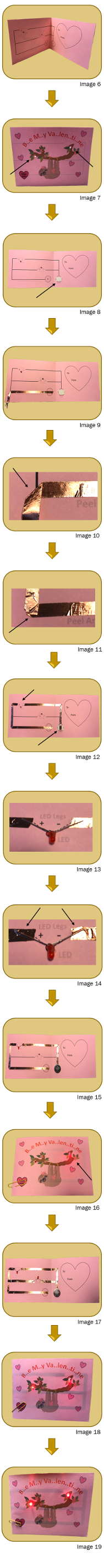 A Column of Images That Shows Our Step by Step Guide to Building our Valentine Paper Circuit