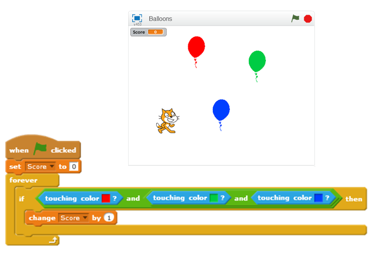 Scratch Balloon Scoring Debug Example