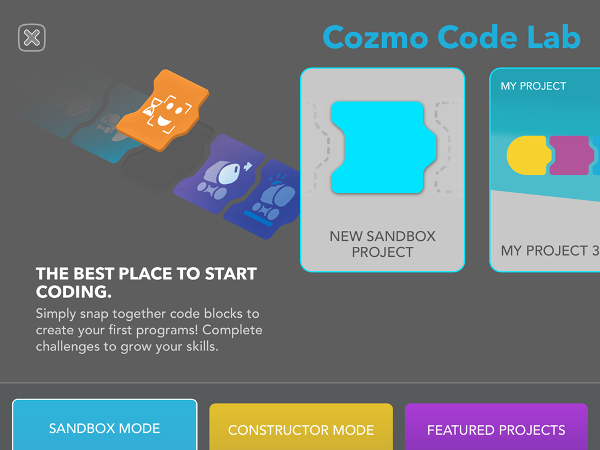 Code Lab screen of Anki's Cozmo Robot App