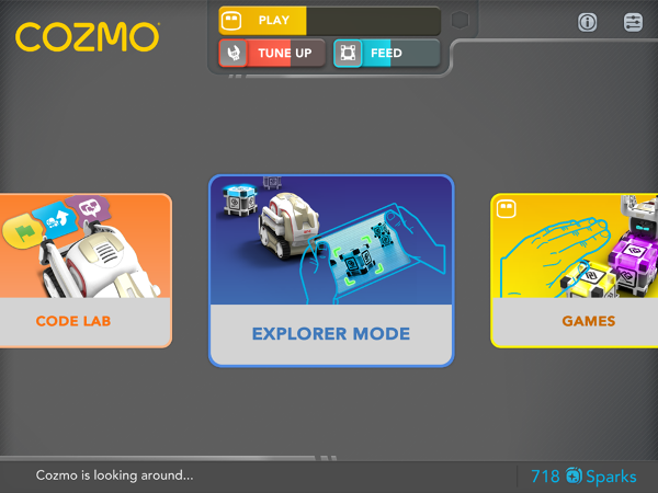 Main screen of Anki's Cozmo Robot App