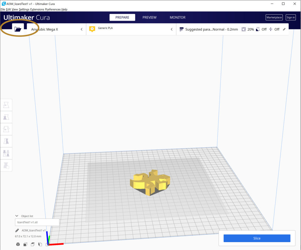 Opening an STL file in Ultimaker Cura