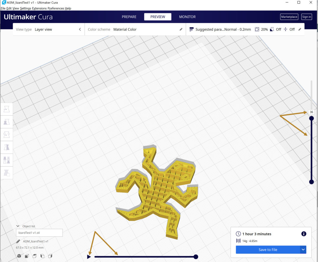 Layer and path sliders in Ultimaker Cura's layer view