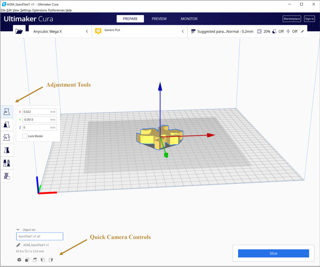 Quick tool locations in Ultimaker Cura