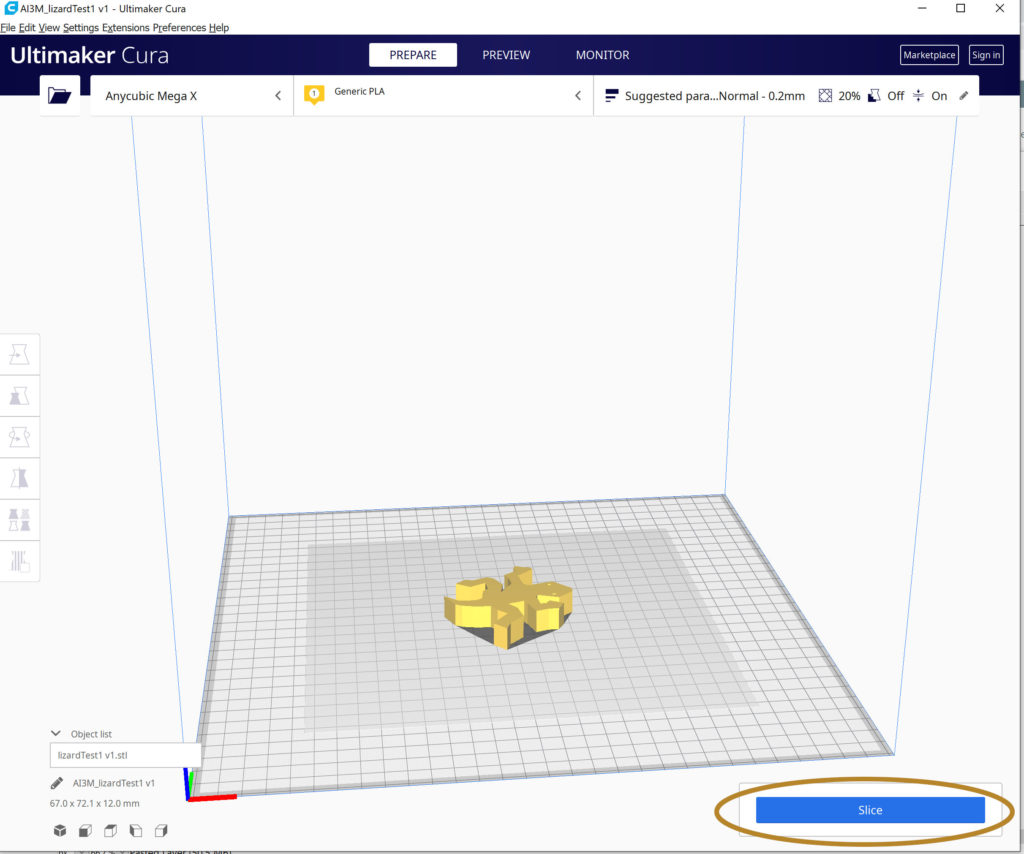 Slice button location in Ultimaker Cura