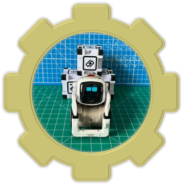 A gear-framed image of Digital Dream Labs' Cozmo Robot