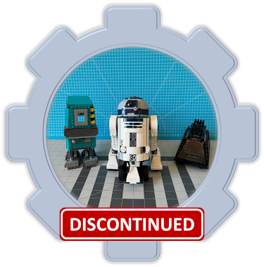 A gear-framed image of LEGO's Boost Droid Commander robot kit