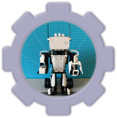 A gear-framed image of LEGO's Robot Inventor kit